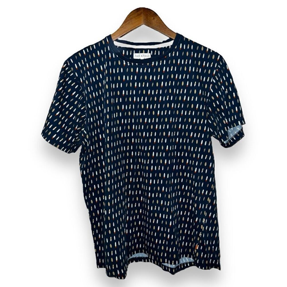 Far Afield Navy Surfboard Print S/S T Shirt Size 3 L